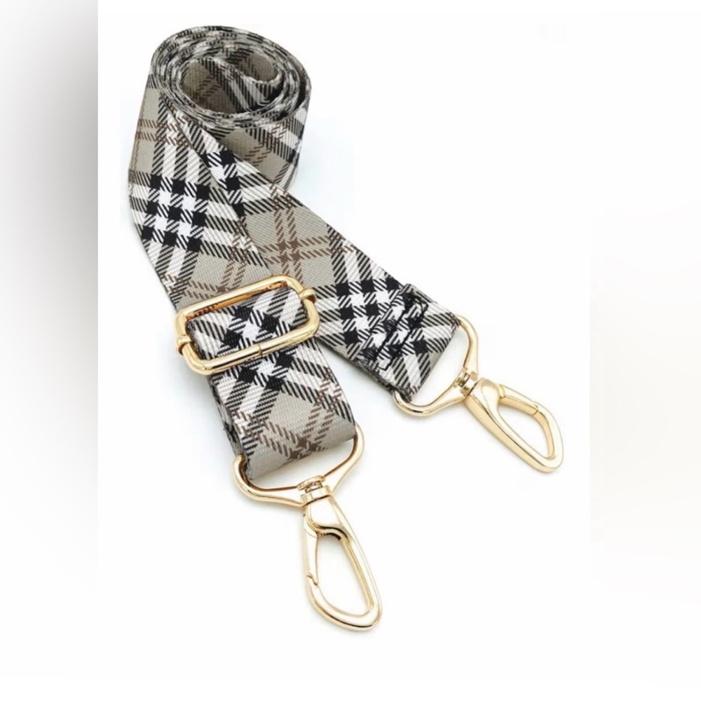 Plaid Neutral Crossbody Bag Replacement Strap with Gold Hardware
